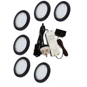ORBIT XL Black - Bright LED Light Under Cabinet Shelf Cupboard Set - Light Colour Cold White - Lights 6
