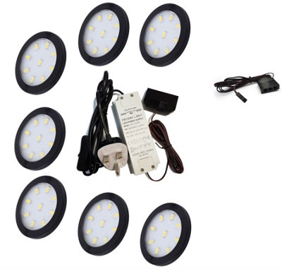 ORBIT XL Black - Bright LED Light Under Cabinet Shelf Cupboard Set - Light Colour Warm White ...