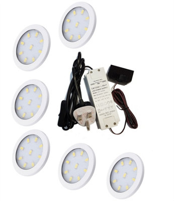 ORBIT XL White - Bright LED Light Under Cabinet Shelf Cupboard Set - Light Colour Cold White - Lights 6