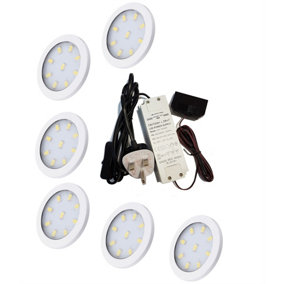 ORBIT XL White - Bright LED Light Under Cabinet Shelf Cupboard Set - Light Colour Cold White - Lights 6