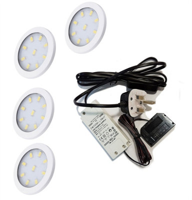 ORBIT XL White - Bright LED Light Under Cabinet Shelf Cupboard Set - Light Colour Warm White - Lights 4
