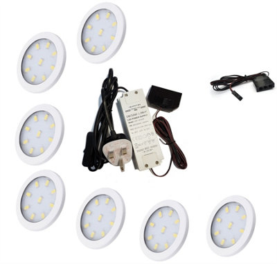 ORBIT XL White - Bright LED Light Under Cabinet Shelf Cupboard Set - Light Colour Warm White - Lights 7