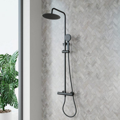 Orbton Black Round Rigid Riser Shower
