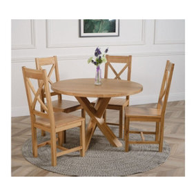 Oregon Round Oak Dining Table and 4 Chairs Dining Set with Berkeley Oak Chairs