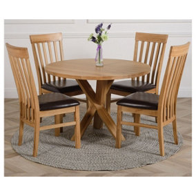 Oregon Round Oak Dining Table and 4 Chairs Dining Set with Harvard Oak Chairs