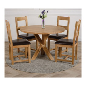 Oregon Round Oak Dining Table and 4 Chairs Dining Set with Lincoln Oak Chairs
