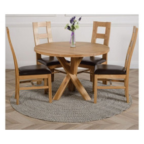 Oregon Round Oak Dining Table and 4 Chairs Dining Set with Yale Oak Chairs