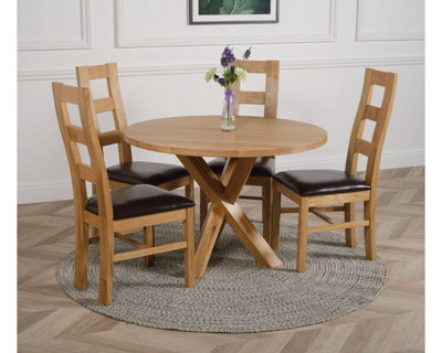 Oregon Round Oak Dining Table and 4 Chairs Dining Set with Yale Oak Chairs