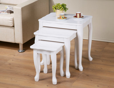 Oregon Wooden Nest of Tables 3 White High Gloss Modern Set Side Lamp