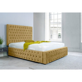 Orella Plush Bed Frame With Chesterfield Headboard - Beige