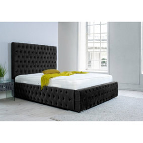 Orella Plush Bed Frame With Chesterfield Headboard - Black
