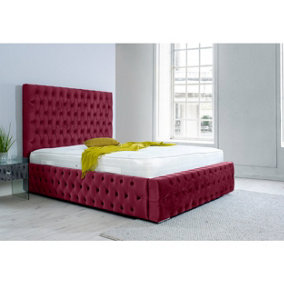 Orella Plush Bed Frame With Chesterfield Headboard - Maroon