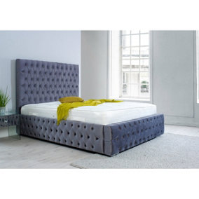 Orella Plush Bed Frame With Chesterfield Headboard - Steel