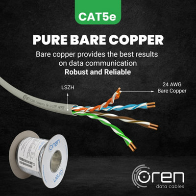 Oren CAT5e 100m Ethernet Cable - 24 AWG Pure Copper Wire - 200 MHz Bandwidth UTP Internet LAN Network Cable