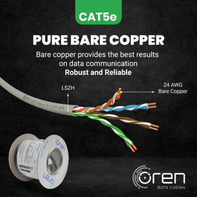 Oren CAT5e 50m Ethernet Cable - 24 AWG Pure Copper Wire - 200 MHz Bandwidth UTP Internet LAN Network Cable