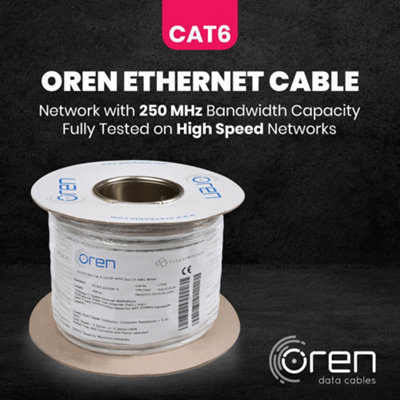 Oren CAT6 100m Ethernet Cable White - Slim - 23 AWG Pure Copper Wire - 250 MHz Bandwidth UTP Internet LAN Network Cable