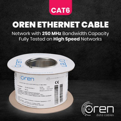 Oren CAT6 50m Ethernet Cable White - Slim - 23 AWG Pure Copper Wire - 250 MHz Bandwidth UTP Internet LAN Network Cable