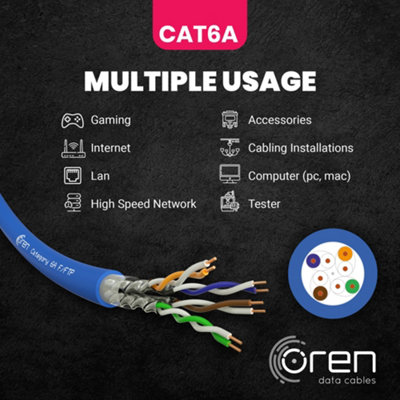 Oren CAT6A 50m Cavo Ethernet da Esterno - Interramento Diretto - 23 AWG Cavo in Rame Nudo – 500 MHz Larghezza Banda U/FTP Cavo di Rete LAN Internet, senza alogeni, anticorrosivo- 10GbE