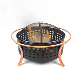 Oren Fire Pit Deluxe Deep Bowl Industrial Black Copper Rim 96cm x 63cm Outdoor Garden Furniture