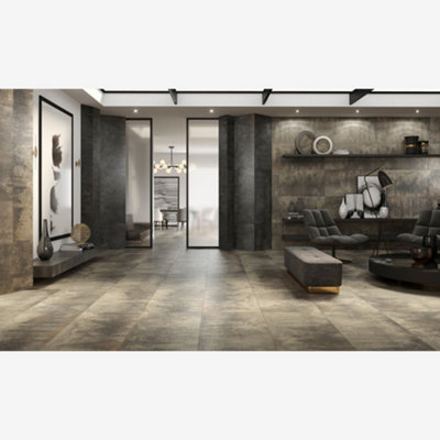 Oreo Luxor Greige Glossy Concrete Effect Porcelain Tile 60x120cm