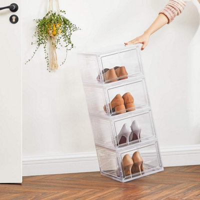 Organizer Set, Clear-Front Shoe Storage Boxes with Stack Function, White