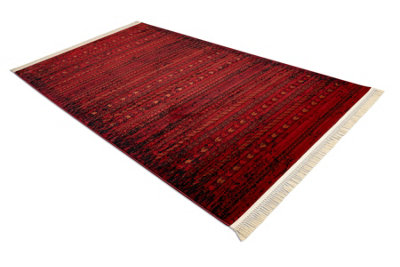ORIENT 5820 carpet burgundy / black Oriental, stripes with fringes  100x200 cm