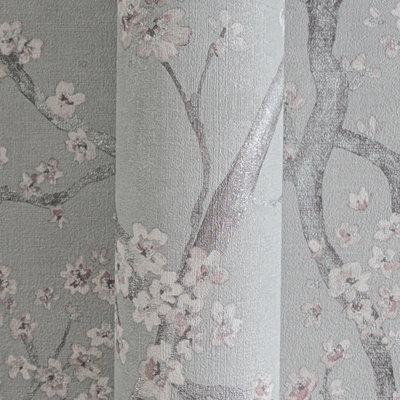 Oriental Blossom Wallpaper in Grey