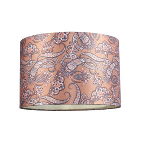 Oriental Ethnic Print Satin Fabric Lamp Shade in Pale Orange with Cream Inner