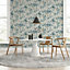 Oriental Floral Birds Wallpaper Grey / Blue Arthouse 924500