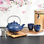 Oriental Hobnail Stoneware Teapot and 2 Cups Azure Blue
