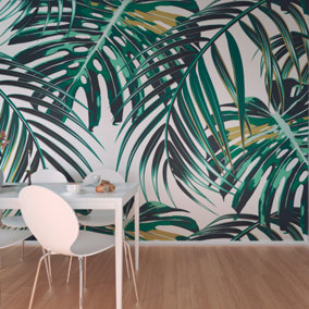 Origin Mural Tropical Leaves White & Emerald Green Matt Smooth Paste the Wall Mural 300cm wide x 240cm high