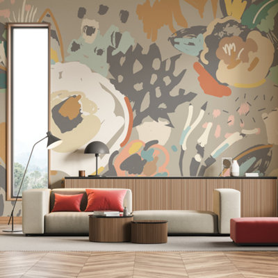 Origin Murals Abstract Floral Grey Matt Smooth Paste the Wall Mural 300cm wide x 240cm high