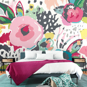 Origin Murals Abstract Floral Raspberry Pink Matt Smooth Paste the Wall Mural 350cm wide x 280cm high