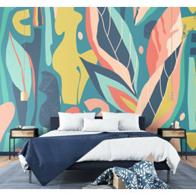 Origin Murals Abstract Leaf Shape Blue Matt Smooth Paste the Wall 300cm wide x 240cm high