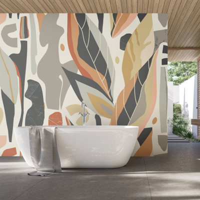 Origin Murals Abstract Leaf Shape Grey Matt Smooth Paste the Wall 300cm wide x 240cm high