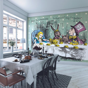 Origin Murals Alice in Wonderland inspired Tea Party Childrens Matt Smooth Paste the Wall Mural 350cm wide x 280cm high