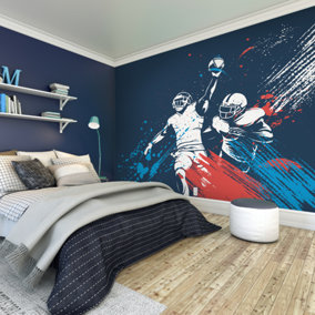 Origin Murals American Footballers Paint Splash Blue Paste the Wall Mural 300cm wide x 240m high