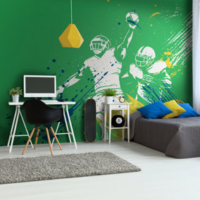 Origin Murals American Footballers Paint Splash Green Paste the Wall Mural 350cm wide x 280m high