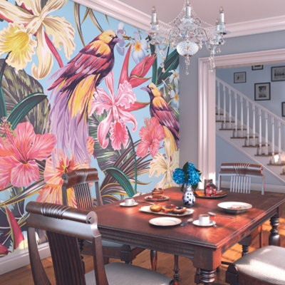 Origin Murals Birds and Flowers Multi Matt Smooth Paste the Wall Mural 300cm Wide X 240cm High