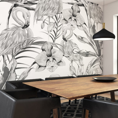 Origin Murals Black & White Tropical Flamingo Matt Smooth Paste the Wall Mural 350cm wide x 280cm high