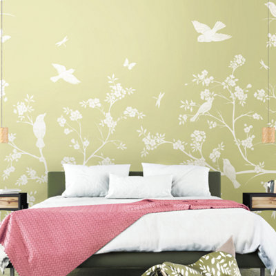 Origin Murals Blossom Trail  - Soft Green Matt Smooth Paste the Wall Mural 300cm wide x 240cm high