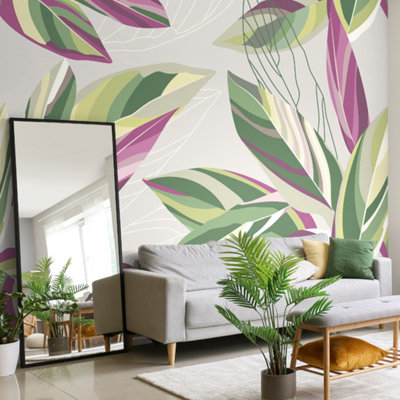 Origin Murals Botanical Calathea Leaves Grey Matt Smooth Paste the Wall Mural 300cm wide x 240cm high