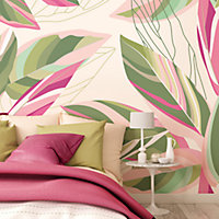 Origin Murals Botanical Calathea Leaves Pink Matt Smooth Paste the Wall Mural 350cm wide x 280cm high