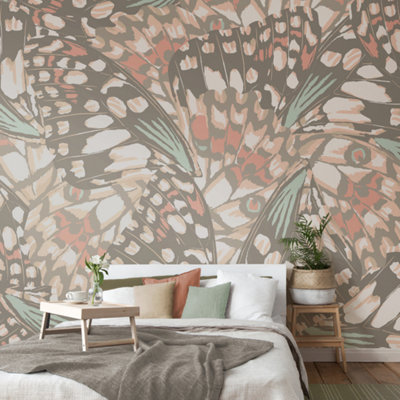 Origin Murals Butterfly Wings - Grey and Blush Pink Matt Smooth Paste the Wall Mural 350cm wide x 280cm high