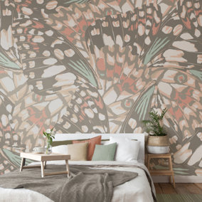 Origin Murals Butterfly Wings - Grey and Blush Pink Matt Smooth Paste the Wall Mural 350cm wide x 280cm high