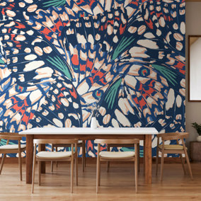 Origin Murals Butterfly Wings - Navy Blue and Coral Matt Smooth Paste the Wall Mural 300cm wide x 240cm high