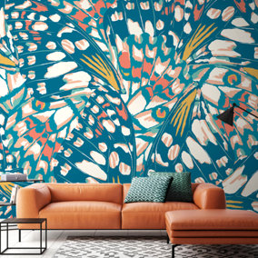 Origin Murals Butterfly Wings - Teal Blue and Orange Matt Smooth Paste the Wall Mural 300cm wide x 240cm high
