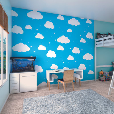 Origin Murals Cartoon Cloudy Sky Blue Matt Smooth Paste the Wall Mural 300cm Wide X 240cm High