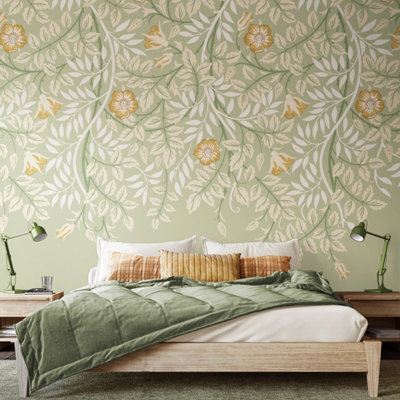 Origin Murals Cascading Rosehip - Sage Green Matt Smooth Paste the Wall Mural 300cm wide x 240cm high