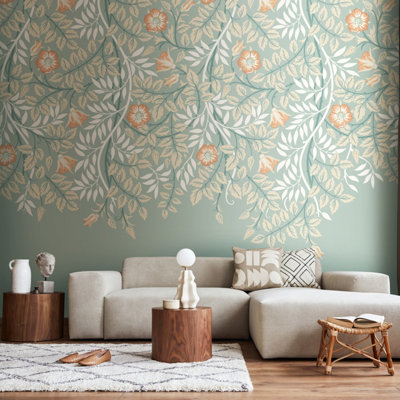 Origin Murals Cascading Rosehip - Seafoam and Apricot Matt Smooth Paste the Wall Mural 300cm wide x 240cm high